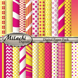 Yellow and Pink Digital Paper Pack, Scrapbook Papers, Commercial Use - Instant Download - M121