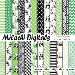 Papel digital de panda aquarela sem costura 12" x 12" papel para scrapbook, páginas de diário de lixo, fundos de animais, padrões fofos de panda, uso comercial