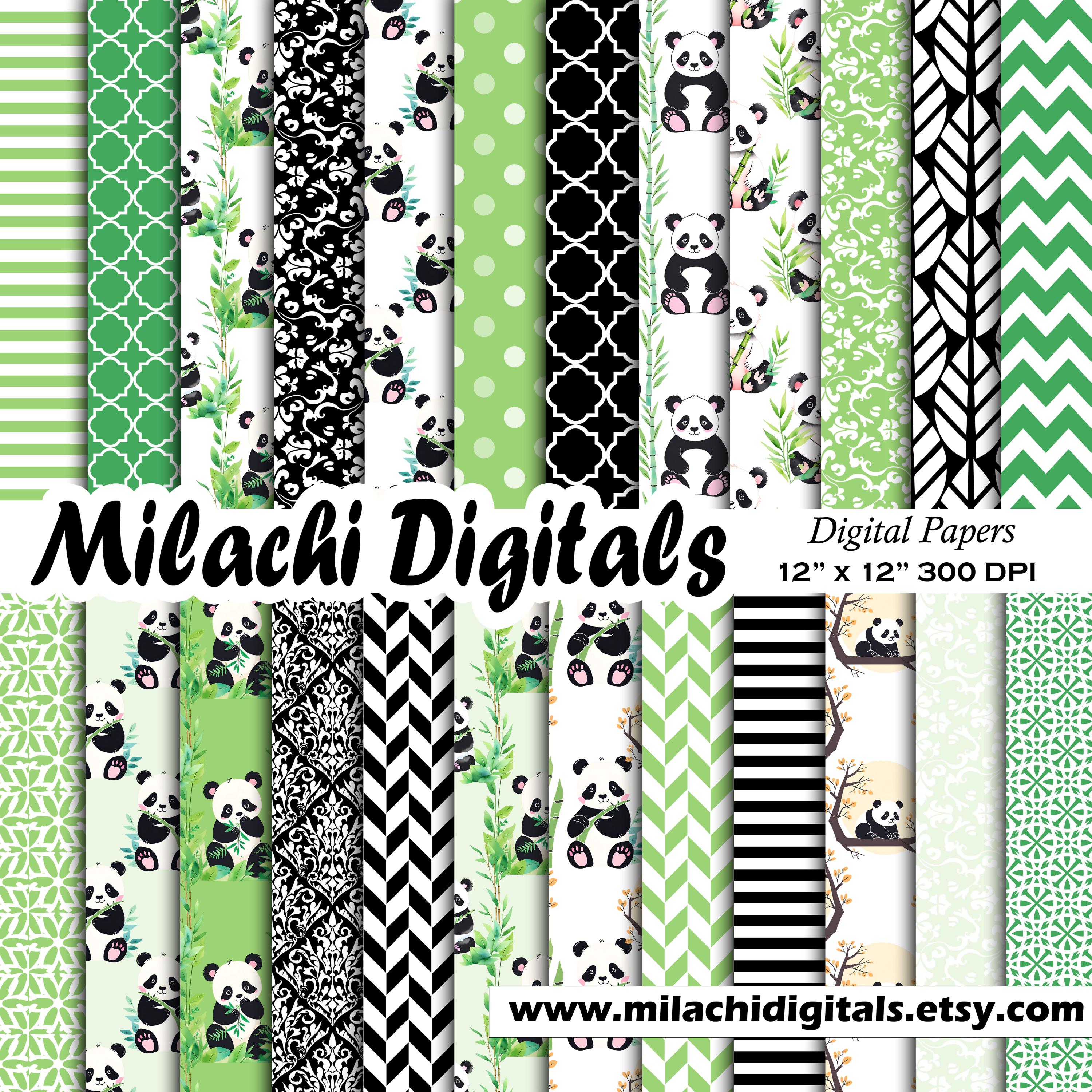 Watercolor Panda Digital Paper Seamless 12