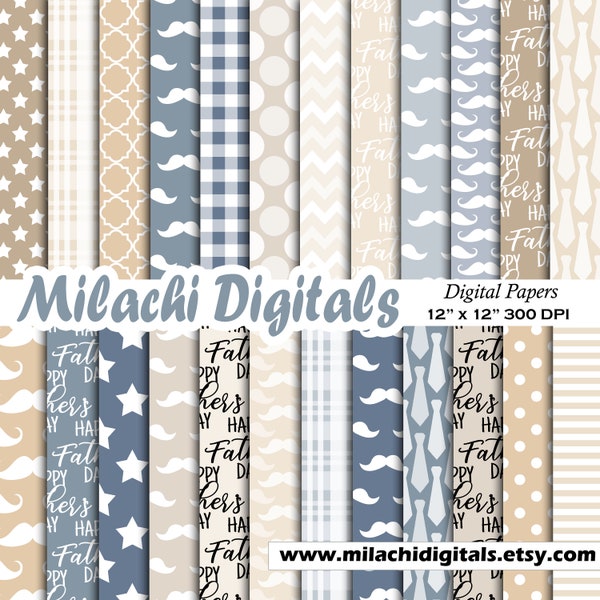 Father's Day Digital Paper Pack, Scrapbook Papers, Seamless Patterns, Backgrounds, Fabric Pattern, Notebook Cover, Mustache - M994