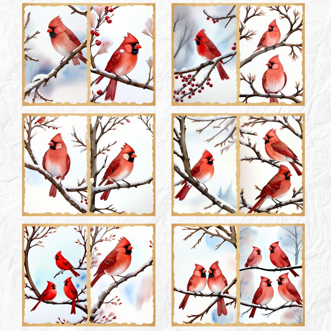 Winter Cardinal Junk Journal Printable Paper, Digital Scrapbook Paper ...