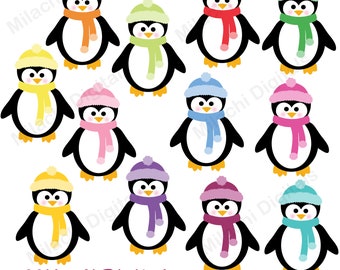Penguin clipart christmas holiday scrapbook elements winter cute printable card making paper crafts cupcake toppers commercial use M816