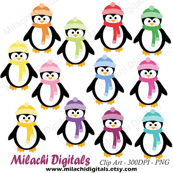 Penguin clipart christmas holiday scrapbook elements winter cute printable card making paper crafts cupcake toppers commercial use M816