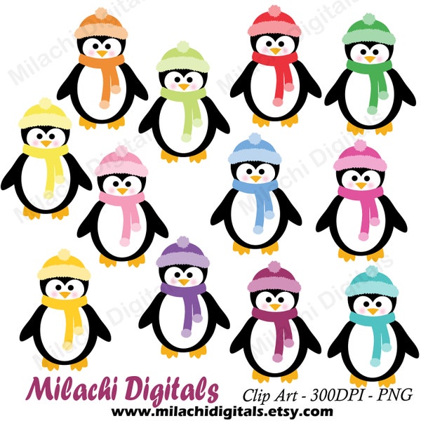 Penguin clipart christmas holiday scrapbook elements winter cute printable card making paper crafts cupcake toppers commercial use M816