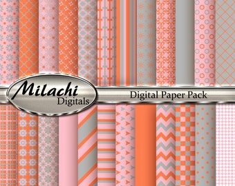 Pink Gray and Coral Digital Paper Pack - Commercial Use - Instant Download - M171