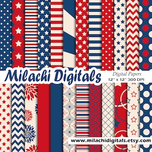 4 ° di luglio digitale carta, carte scrapbook patriottico, quarto di luglio carta da parati, fondo modelli di giorno di indipendenza - M552