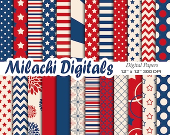 4th of July digital paper, patriotic scrapbook papers, fourth of july wallpaper, independence day patterns background - M552