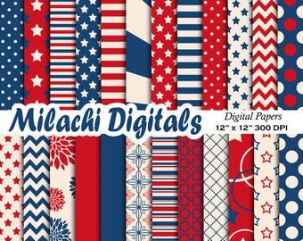 4th of July digital paper, patriotic scrapbook papers, fourth of july wallpaper, independence day patterns background - M552