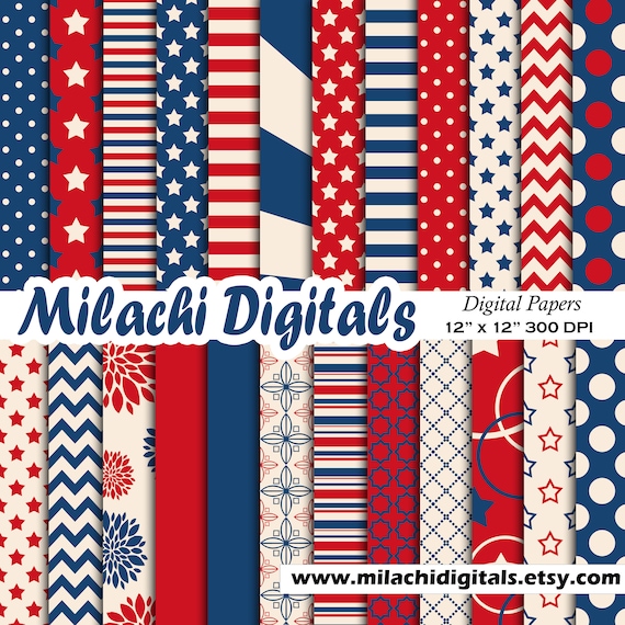 DCパンフレット　まとめ売り 4th of July Digital Paper, Patriotic Scrapbook Papers