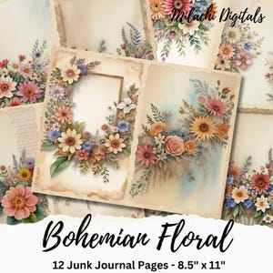 Bohemian Floral Junk Journal Paper Printable, Bohemian Scrapbook Paper, Junk Journal Digital Collage Sheet, Digital Paper, Commercial Use