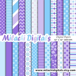 Viola e blu a pois, carta digitale, download immediato - M366, chevron, strisce, uso commerciale