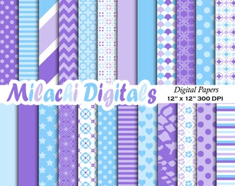 Purple and Blue digital paper, polka dots, chevron, stripes, commercial use, instant download - M366