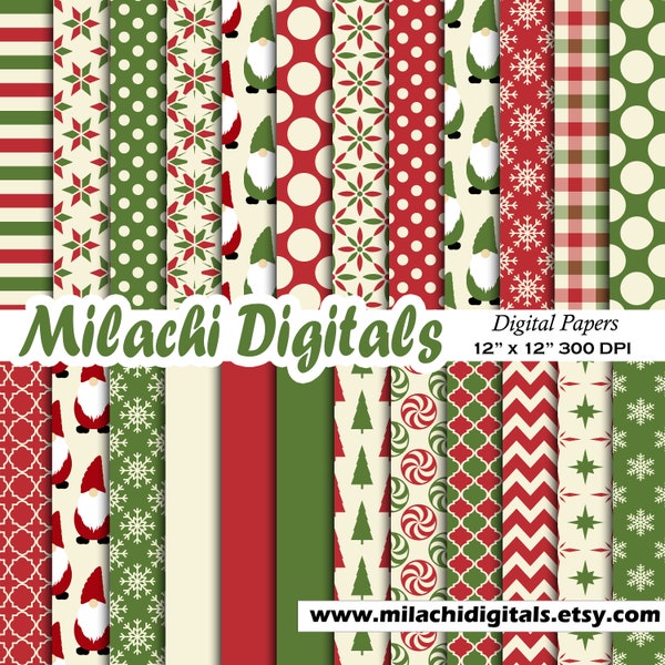 Christmas gnomes digital paper, gnome background, holiday scrapbook papers, snowflake wallpaper, christmas background christmas tree M803