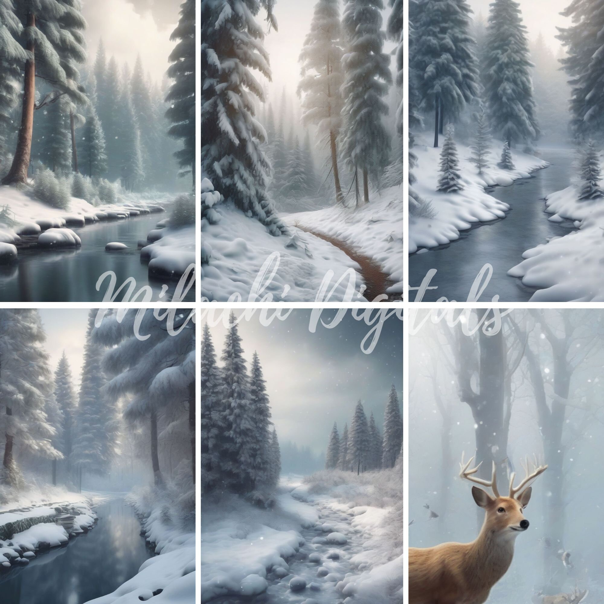 Winter Woodland Digital Paper Pack 8.5"x11", Winter Junk Journal ...