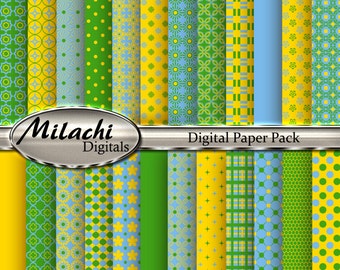 Green Blue and Yellow Digital Paper Pack - Commercial Use - Instant Download - M172