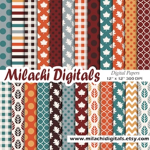 Thanksgiving digital paper leaf scrapbook papers fall wallpaper autumn background polka dots stripes plaid - M795