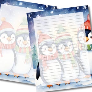 Penguins Printable Writing Paper Stationery, Christmas Digital Paper ...