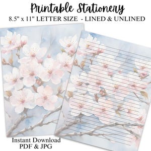 Cherry Blossom Stationery Printable, Journal Paper, Letter Writing Paper, Office Notepad, Digital Writing Paper, Lined, Unlined