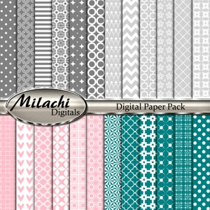 Grigio carta digitale dell'alzavola rosa Pack, Scrapbook Papers, uso commerciale - Download immediato - M222