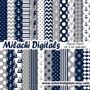 Nautische digitales Papier, Ahoi Scrapbook Papiere, Chevron Hintergrund, Tapete, kommerzielle Nutzung - M549