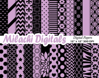 Schwarz und lila Papier, Damast Scrapbook Papiere, Chevron Hintergrund, Tapete, kommerzielle Nutzung - M544