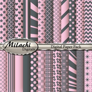 Light Pink and Gray Digital Paper Pack - Commercial Use - Instant Download - M5
