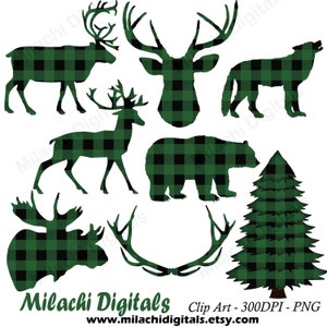 Buffalo plaid clipart, lumberjack clipart, planner stickers, animal clipart, digital clip art, printable, commercial use - M446
