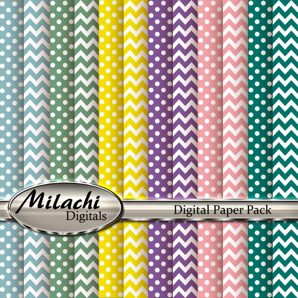 Polka Dots and Chevron Digital Paper Pack - Commercial Use - Instant Download - M67