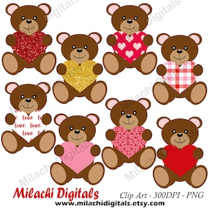 Valentine&#39;s Day Teddy Bear clipart, teddy bear clipart, planner stickers, valentine clipart, digital clip art, commercial use - M911