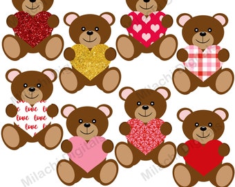 Valentinstag Teddybär Clipart, Teddybär Clipart, Sticker, Valentinstag Clipart, digitale ClipArt, kommerzielle Nutzung - M911