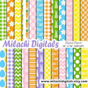 Ostern Digitales Papier, Osterhasen Scrapbook Papiere, Nahtlose Hintergründe, Gingham, Tupfen, Kommerzielle Nutzung - M932