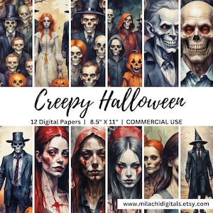 Creepy Halloween Digital Paper Pack 8.5&quot;x11&quot;, Spooky Junk Journal Printable Pages, Halloween Backgrounds, Printable Scrapbook Paper