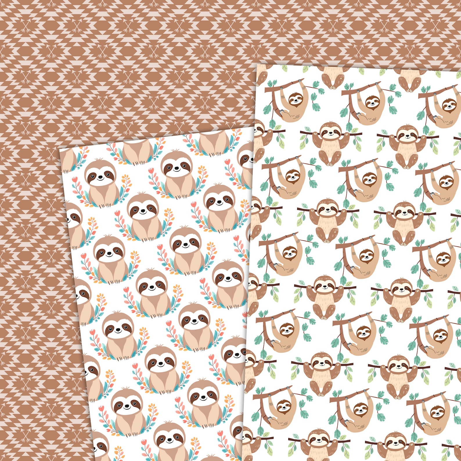 Sloth Digital Paper Watercolor Sloth Digital Paper Seamless 12