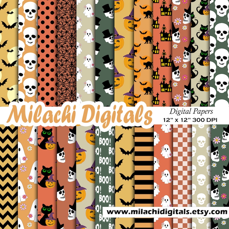 Halloween Digital Paper Seamless Patterns, Spooky Wallpaper, Trick or ...