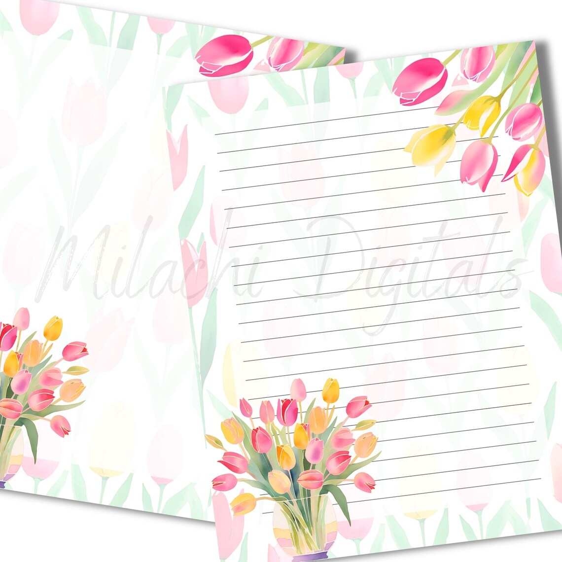 Printable Easter Tulips Stationery, Digital Paper for Journals, Writing ...