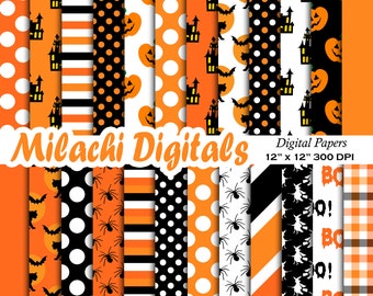 Halloween Digital Paper, Trick or Treat Scrapbook Papers, Boo Wallpaper, Halloween Papers, Spooky Papers, Boo, Halloween Pumpkin M769