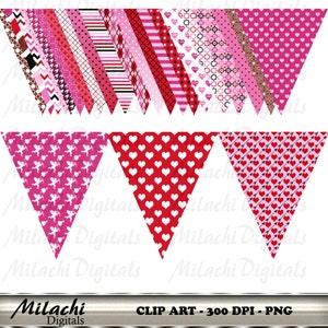Valentine&#39;s Day Triangle Flag Banner Clip Art  Digital Clipart Commercial Use - printable clipart - Instant Download - M233