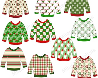 Ugly Christmas Sweater clipart digital printable noel clip art holiday festive digital scrapbook planner stickers commercial use M813