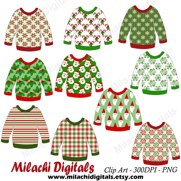 Ugly Christmas Sweater clipart digital printable noel clip art holiday festive digital scrapbook planner stickers commercial use M813