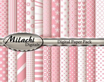 Light Pink and White Digital Paper Pack - Commercial Use - Instant Download - M162