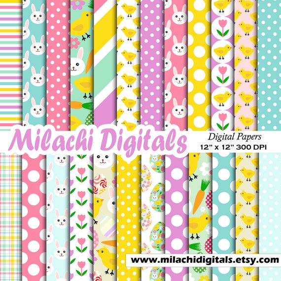 Easter digital paper Easter bunny scrapbook papers chick wallpaper easter eggs background carrot commercial use - M625