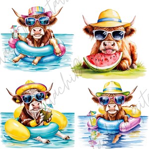 12 PNG Summer Highland Cow Clipart, Beach Scene, Fun & Tropical Digital ...