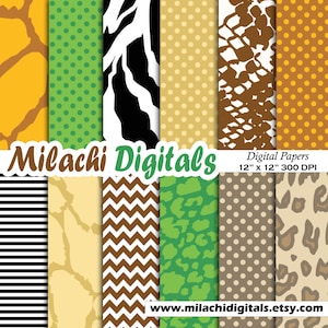 Safari digital paper, animal print, scrapbook papers, printable, backgrounds, commercial use - M365