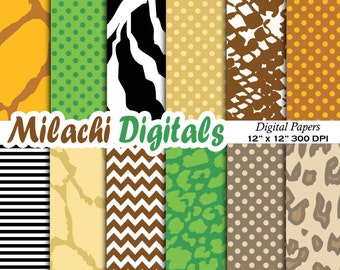 Safari papier cyfrowy, nadruk zwierzęcy, papier do scrapbookingu, do druku, tła, do użytku komercyjnego - M365