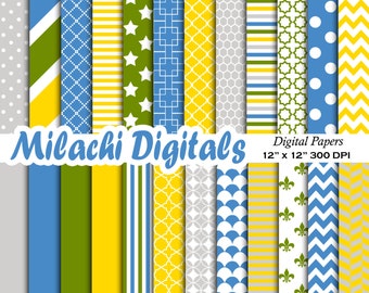 Yellow blue gray green digital paper, scrapbook papers, wallpaper, photography background - M401