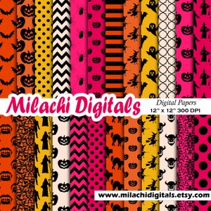 Halloween Digital Paper Seamless Trick or Treat Scrapbook Papers, Skull Wallpaper, Halloween Papers, Spooky Papers, Halloween Pumpkin M1010