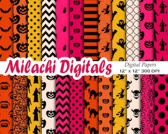 Halloween Digital Paper Seamless Trick or Treat Scrapbook Papers, Skull Wallpaper, Halloween Papers, Spooky Papers, Halloween Pumpkin M1010