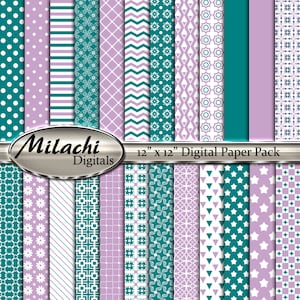 Lilac and teal digital paper pack, 12&quot; x 12&quot; scrapbook papers, backgrounds - Commercial Use - Instant Download - M268