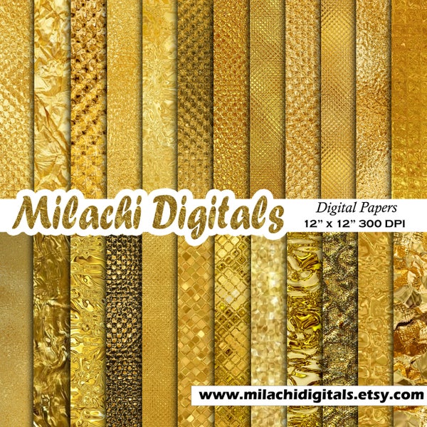 Gold digital paper, gold scrapbook paper, gold patterns, gold background, metallic gold, gold foil paper, commercial use, M593