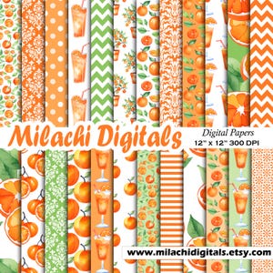 Carta digitale Orange Fruit, carta per scrapbooking senza cuciture 12"x12", pagine di diario spazzatura, sfondo arancione, tropicale, creazione di biglietti, uso commerciale